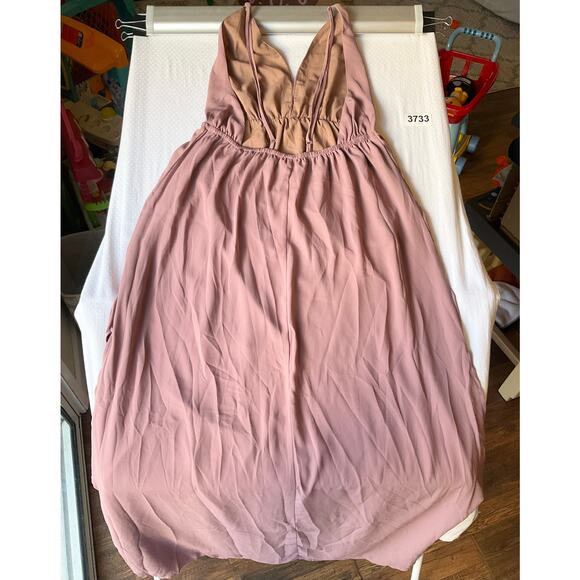 TOBI Women Maxi Dress size M Sleeveless Deep Cut V-neck Slit Backless Dusty Pink - Picture 12 of 12